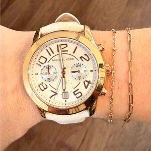 Michael Kors Gold-Tone Watch with Cream Strap